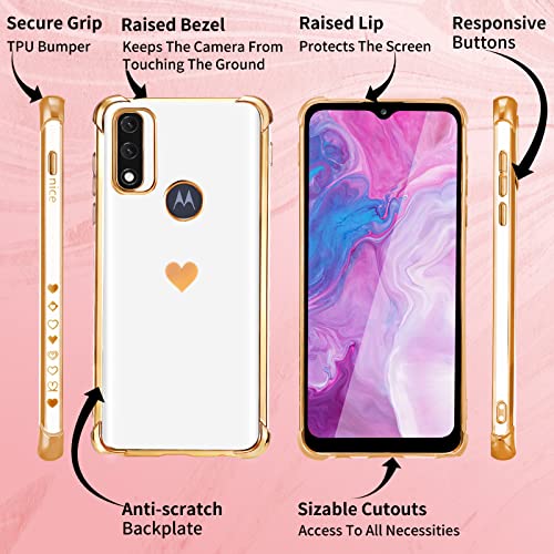 Shorogyt (3in1 Heart Case for Motorola Moto G Pure 2021 6.5 Inch Women Cute Aesthetic Love Hearts Pattern Girls White Gold Luxury Girly Design Phone Cases Cover+Screen+Chain for G Pure 2021 - Image 6