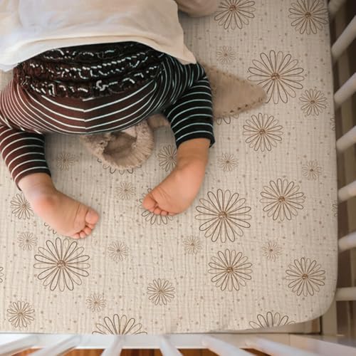 Image of lulumoon Mini Crib Sheets Muslin: Soft Cotton Fitted Mini Crib Mattress Sheets for Boys and Girls 2Pack
