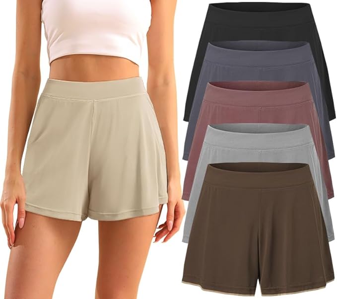 5 Pack Modal Soft Lounge Shorts for Women High Waist Casual Sleepwear Cozy Pajama Bottom Comfy Pajama