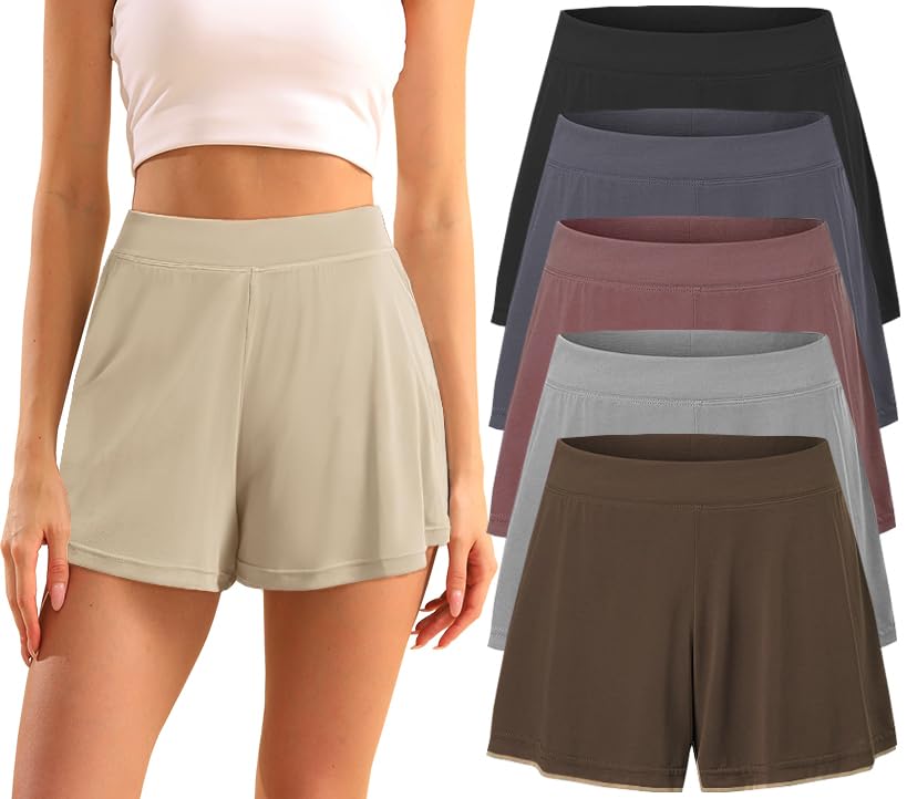 5 Pack Modal Soft Lounge Shorts for Women High Waist Casual Sleepwear Cozy Pajama Bottom Comfy Pajama