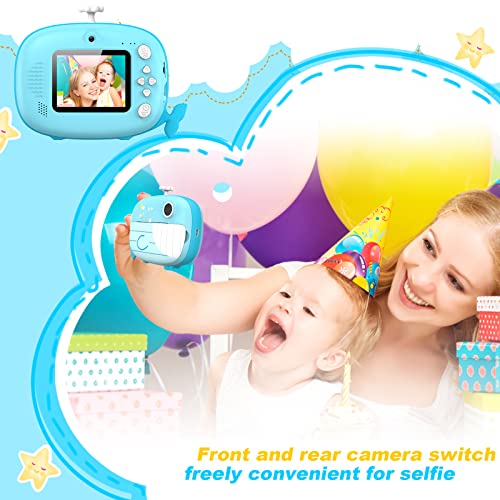 Ukuu Kinderkamera Sofortbildkamera, 1080P Digitalkamera mit 3 Rollen Druckpapier und 5 Farben Pinselstift & 32G TF Karte 2,4 Zoll Bildschirm Print Fotokamera Geschenk für Kinder 3-14 Jahren (Blau) – Bild 4
