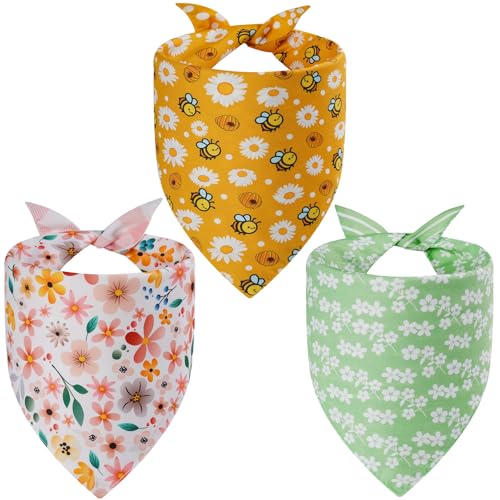 Agroon Spring Dog Bandanas Large 3PCS 6 Pattern Summer Floral Scarf for Boy and Girl Triangle Reversible Bibs Breed for Puppy Pets