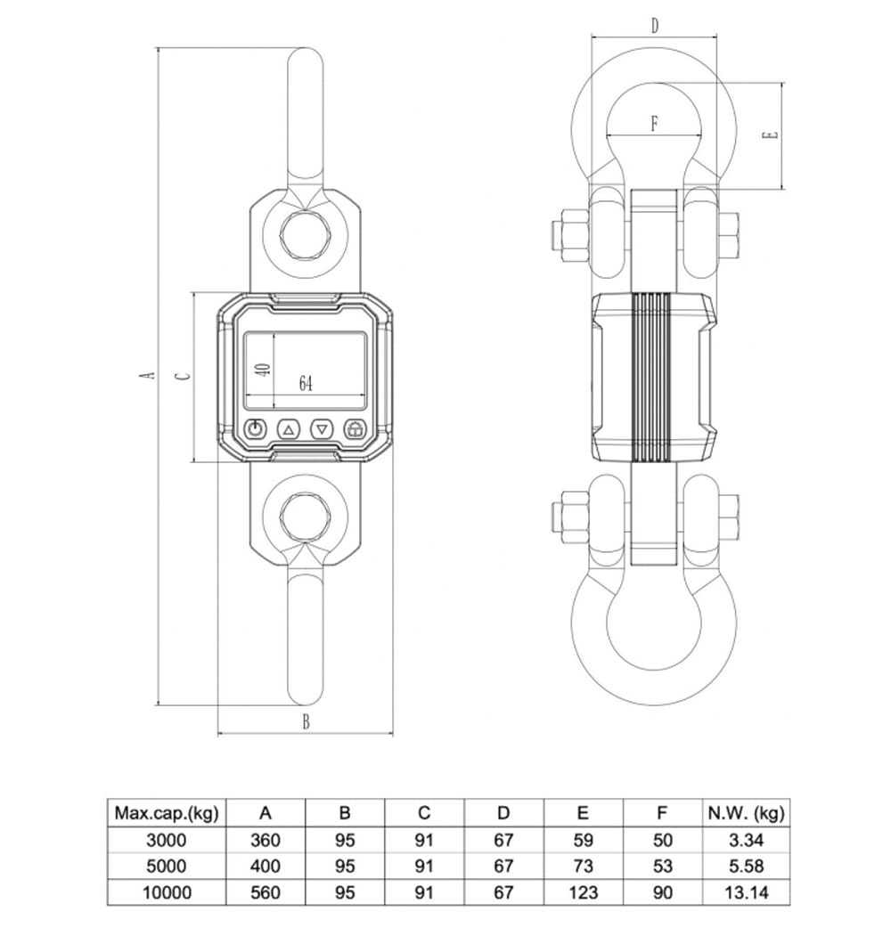 10T/22000lb Tension Dynamometer Crane Scale for Measure Cable/Rope Tension Forces Weighing Digital Heavy Duty Hanging Scale 10000kg