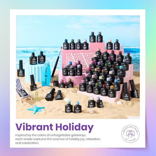 Image of Beetles Gel Nail Polish Set, 63 PCS 55 Colors Gel Polish Kit with Base Coat, Glossy Matte Top Coat, Nail Art Stickers and Brush, Pink Red Blue Green Nude Soak Off UV LED for DIY Home Manicure