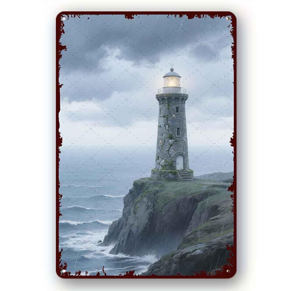 peiyeety Funny Retro Tin Sign Lighthouse in the storm Funny Vintage Tin Sign Wall Decor Vintage Design Home Bedroom Wall Decor Gift 8x12 Inch