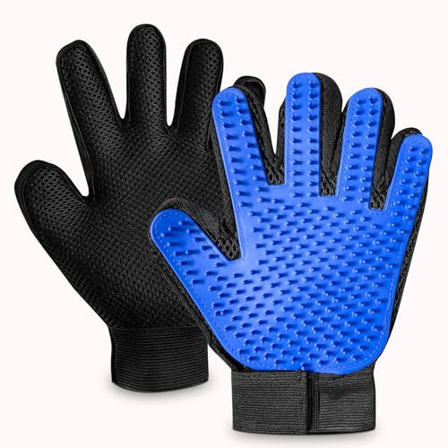 ZENELANEP Upgrade Pet Grooming Gloves, Grooming Gloves for Dogs, Cats, Rabbits & Horses with Long and Short Hair, Efficient Pets Hair Remover Mittens - 1 Pair (Blue)