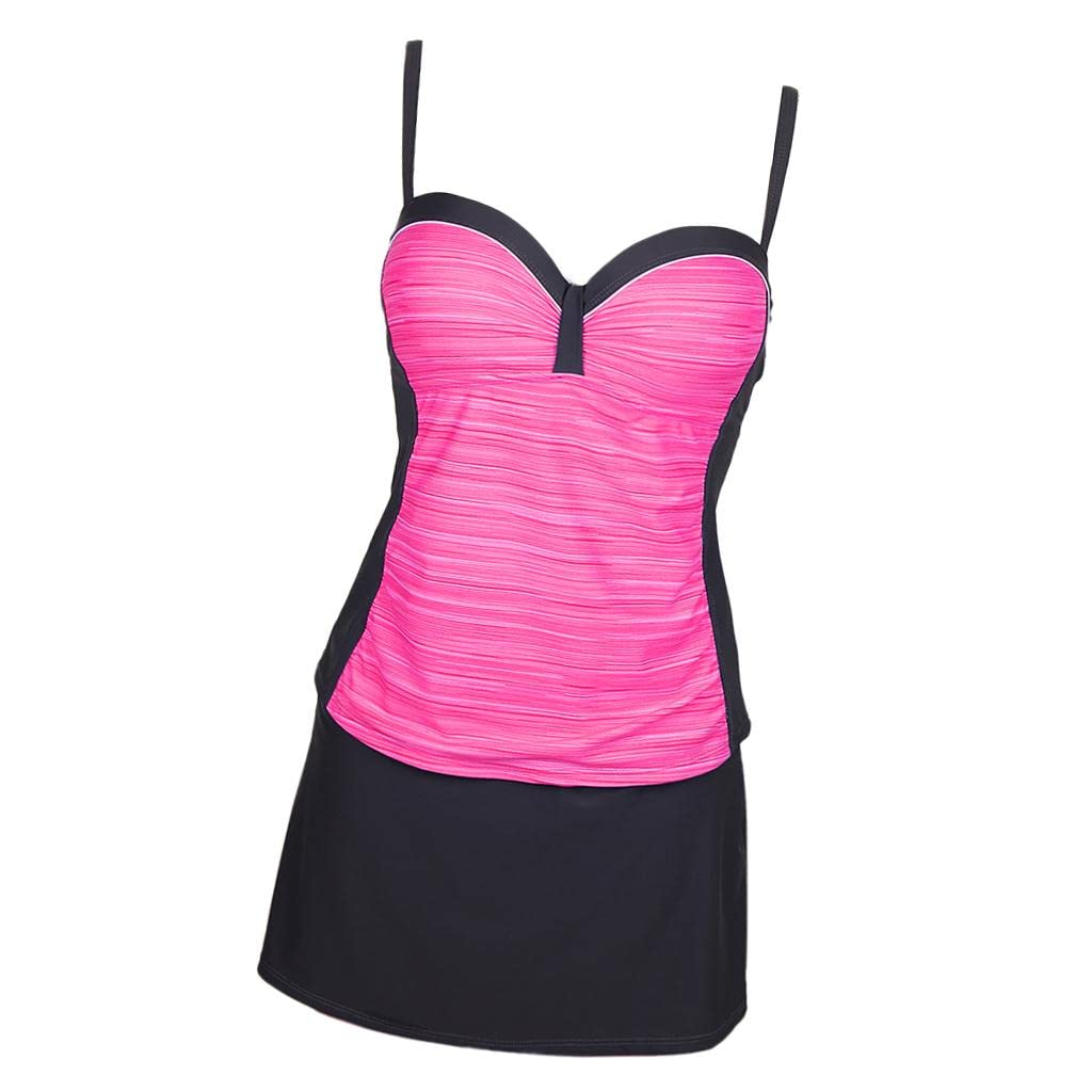 Women Stripe Two Piece Tankini Top Skirt Bottom Swimsuit Beachwear 3XL Pink-Clothing, Shoes & Accessories - Womens Clothing - Swimwear-image-15