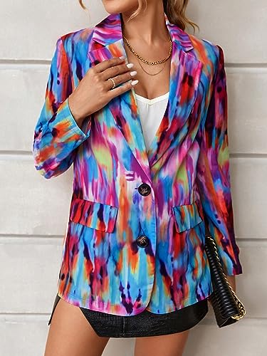 WDIRARA Women's Tie Dye Button Front Long Sleeve Casual Oversized Blazer Jackets with Pockets3