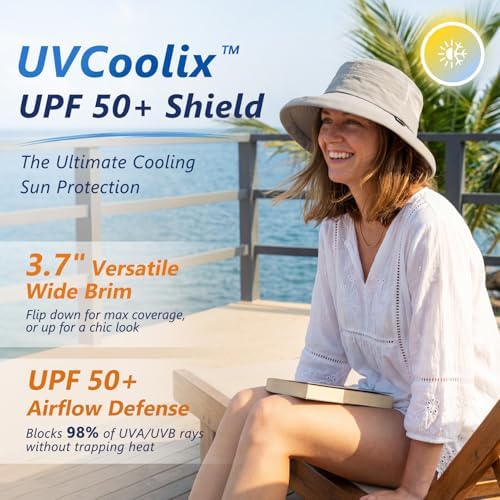 Image of TOP-EX ChicPony Women's Wide Brim Bucket Sun Hat with Ponytail Hole UPF 50 Summer Packable Sunhat for Travel Beach Outdoor