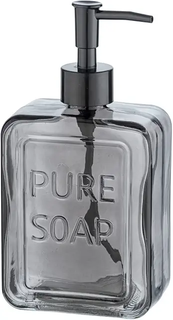 WENKO Pure Soap Dispenser - Refillable Glass Zeep Pompje for Kitchen & Bathroom, 550 ml, Grey