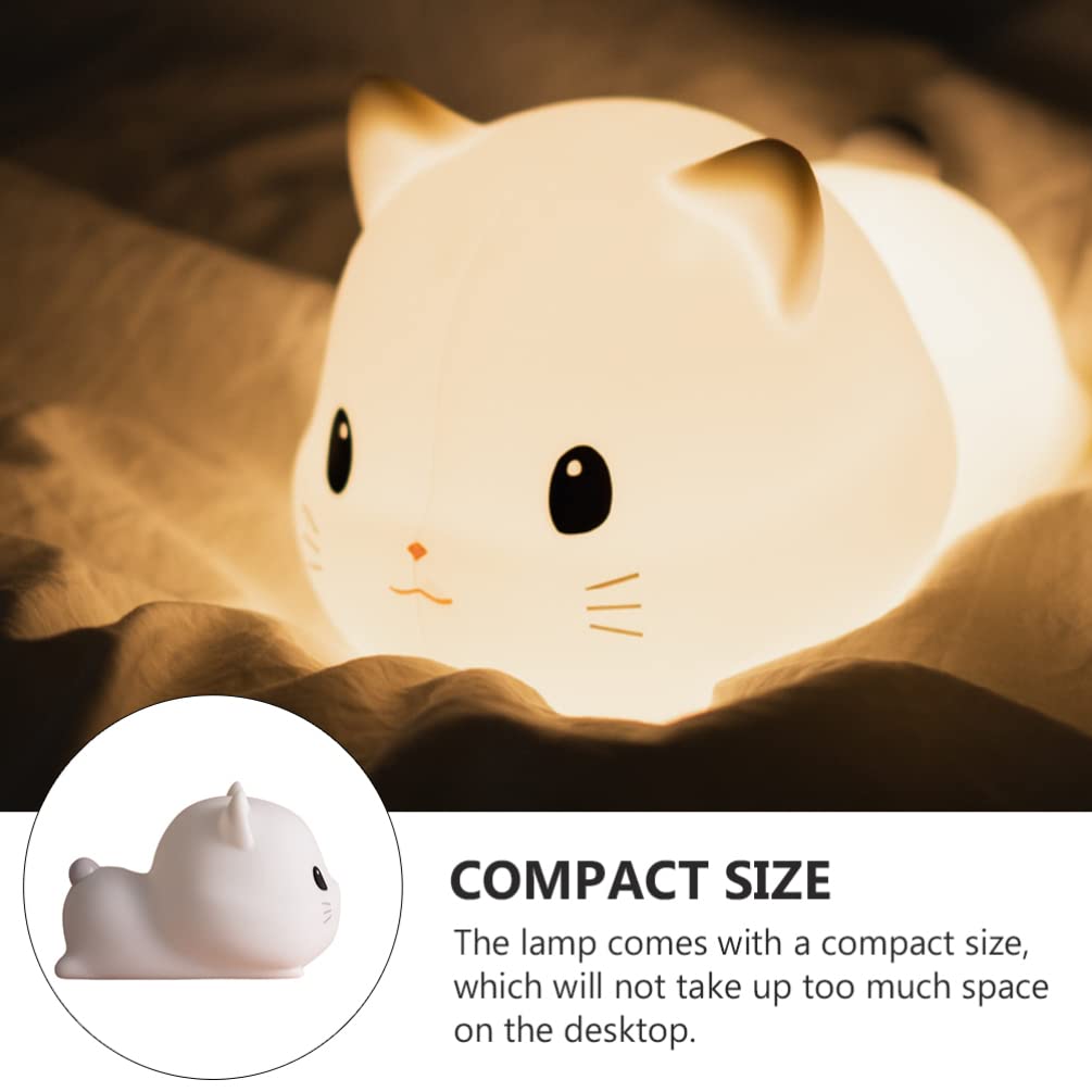 Uonlytech USB Nachtlicht Katze aus Silikon mit Patting Steuerung Kleine Wiederaufladbare Nachttischlampe für Schlafzimmer und Riegel in Weiß Kreatives Süßes Design