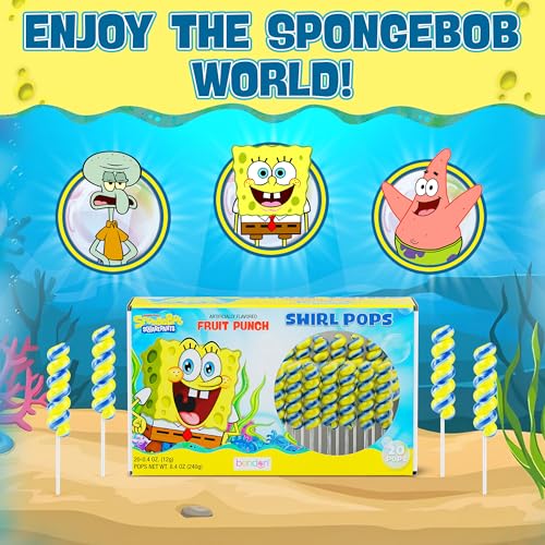 Image of Spongebob Lollipops Swirl 20pk- Spongebob Candy For Spongebob Party Favors