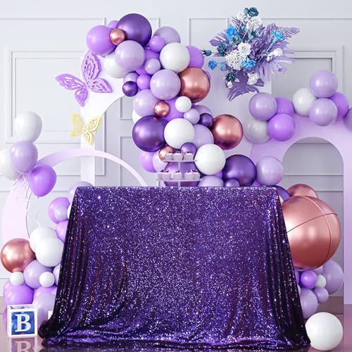 PartyDelight Sequin Tablecloth Purple Sparkly Rectangular Table Cloth Wedding Christmas 48"x72"