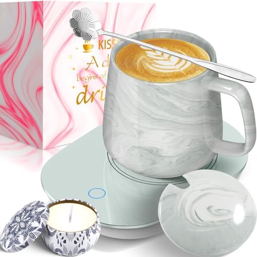 Coffee Mug Warmer Set – 55℃/131℉, Includes Mug, Spoon, Candle – Ideal Home/Office Gift for Coffee Lovers – Keep Beverages Warm – Coffee Cup Warmer for Desk, Tea, Cocoa – Nana Gifts for Mothers Day