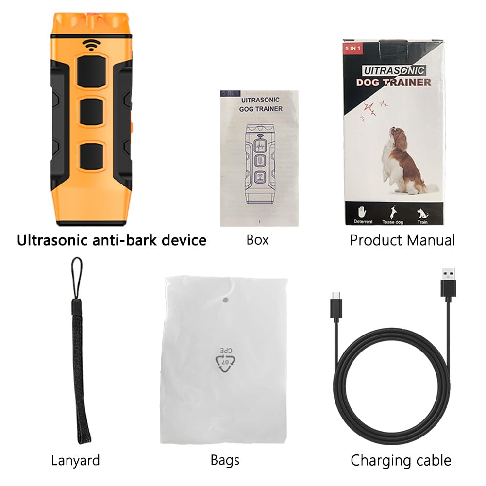 Dispositivo ultrasónico Control ladridos con Linterna LED, Entrenamiento Perros Recargable para Exterior y Noche