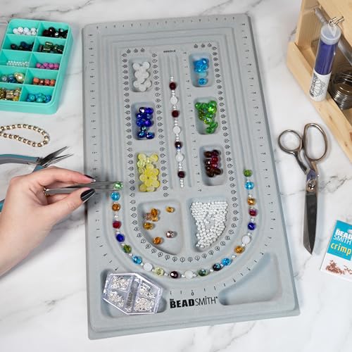 Image of The Beadsmith Bead Board, Grey Flocked | 3 U-Shape and 3 Straight Channels, 10 x 18.5 inches, Design Boards for Creating Bracelets, Necklaces and More