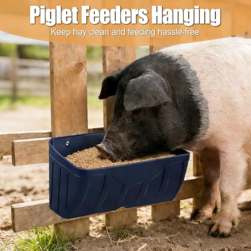 Chicken Feeder Waterer,Hanging Goat Feeders,5 Quart*2 Pack,Feeder Trough for Sheep Duck Poultry Dog, Fence Feeder Trough Livestock Feeding Container, Chicken Coop Accessories,Blue - Thumbnail 6