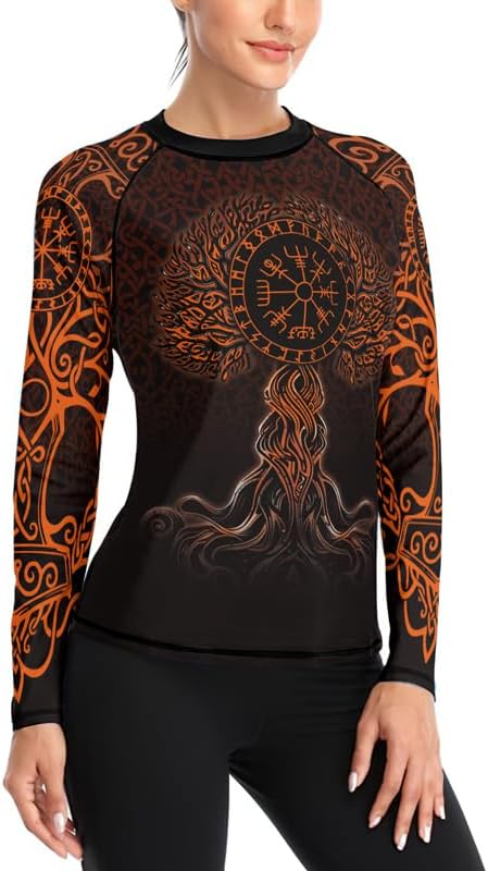 Viking Women's Rash Guard Shirts Long Sleeve Compression Fightwear Tops for BJJ MMA