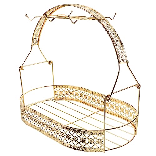 Kichvoe Mug Holder Coffee Mug Rack Coffee Cup Holder Stand Dishes Organizers Wrought Iron Mug Drainer Storage Drying Rack for Kitchen Counter Restaurant Office Golden Cup Stand