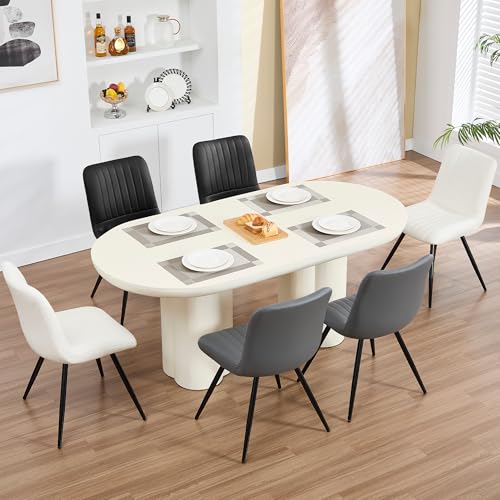 Image of Dining Chairs Set of 5, Modern Dining Chairs with Thick Cushions, PU Leather Upholstered Kitchen Dining Room Chairs with Metal Legs for Dining Living Room (Black)