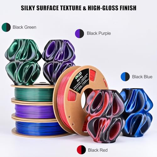 Image of OVV3D Silk PLA 3D Printer Filament Bundle 250g x 4 Spools, Shiny Dual Color Filament 1.75mm Pack, Multi Color Change 3D Printing Filament, High Gloss Shine, 4 Pack (Black - Purple, Red, Green, Blue)