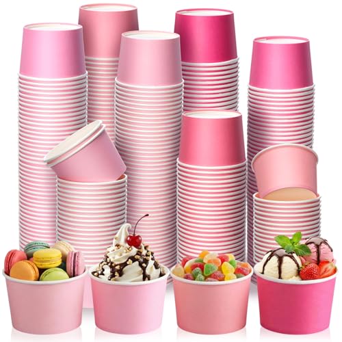 Image of Nuenen 300 Pcs 8 oz Summer Ice Cream Paper Cups Bulk Disposable Dessert Cups Solid Color Paper Dessert Bowls for Snack Sundae Spring Party Favors Ice Cream Bar Supplies (Pink Gradient)