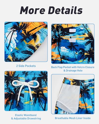 Enlision Mens Swim Trunks with Mesh Lining Quick Dry Beach Hawaiian Shorts with Pockets 7.5" Inseam Bathing Suit for Men2
