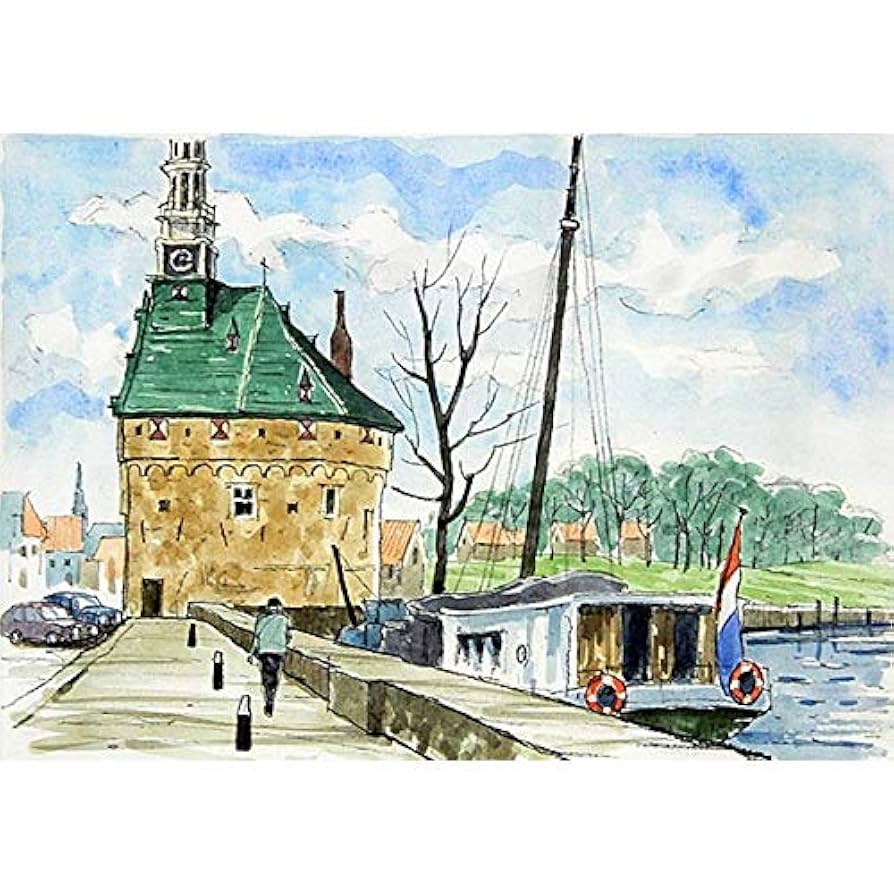 Amazon.co.jp: 安田清一『オランダ ホールン港』リトグラフ+手