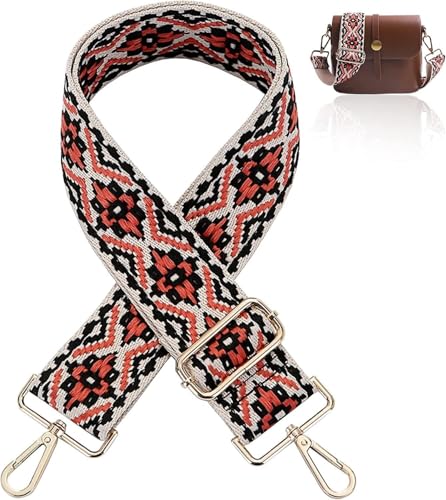 Image of Lyrovo Adjustable Purse Strap Replacement for Women, 1.5 inch Wide Crossbody Shoulder Strap Boho Handbag Strap (Aztec-Red Wine)
