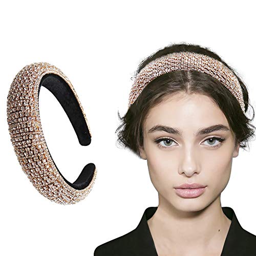 Rhinestone Crystal Diamond Headband for Women Fashionable Handmade Wide Hair Hoops Beaded Bling HairBand Hair Accessories