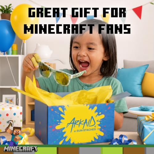 Image of ARKAID Minecraft Boys Sunglasses | Official Minecraft Gear | 100% UV Protection | Official Minecraft Boys Sunglasses and Sports Wraps | Impact Resistant | Gift Idea | Fits Most Kids