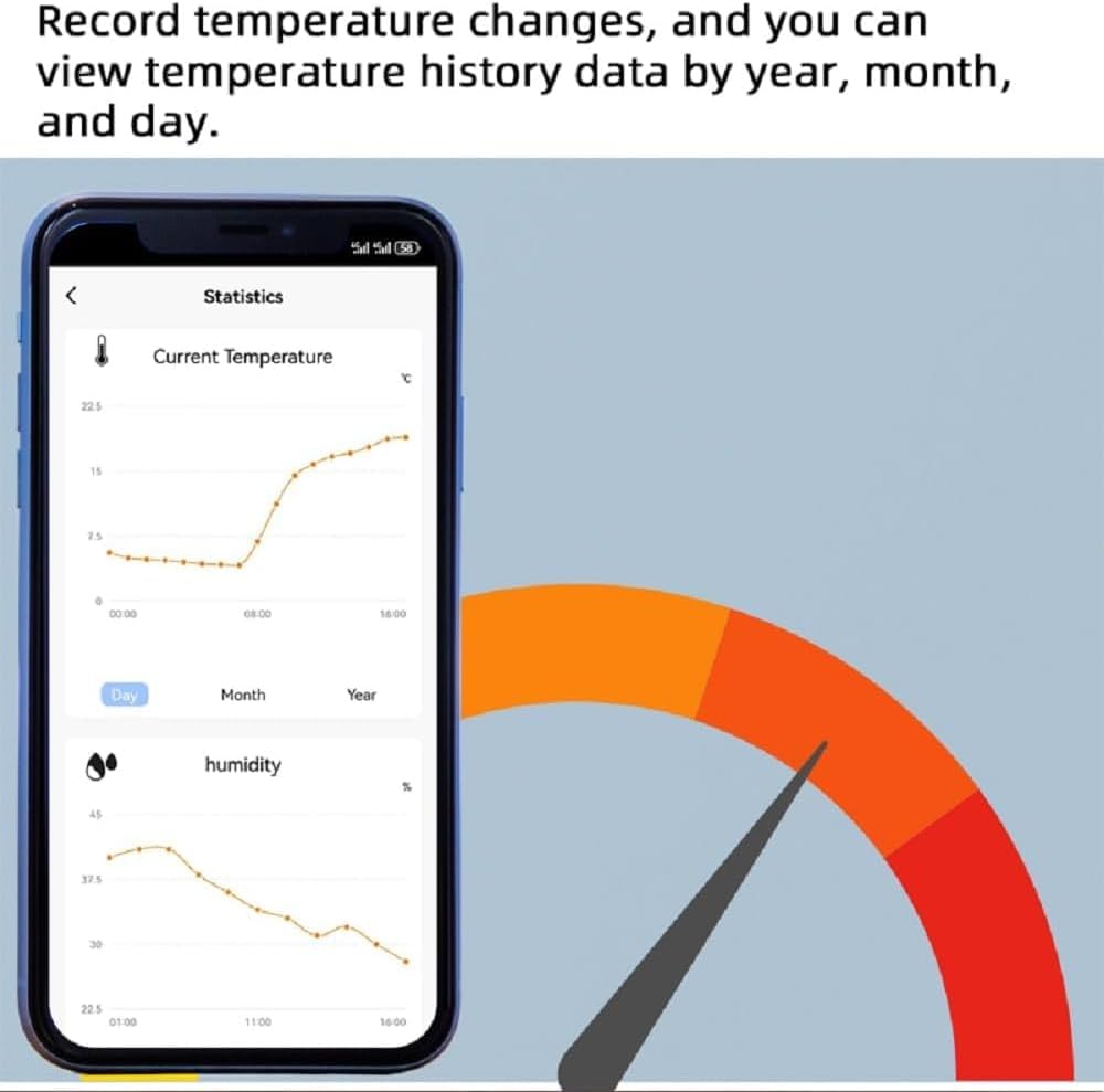 Smartphone screen displaying temperature and humidity history data