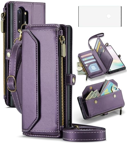 Asuwish Phone Case for Samsung Galaxy Note 10 Plus Note10+ 5G Zipper Wallet Cover with Screen Protector and Flip RFID Blocking Card Holder Cell Note10 + Notes 10+ Ten Not S10 10Plus Women Girls Purple -  SM-N975F