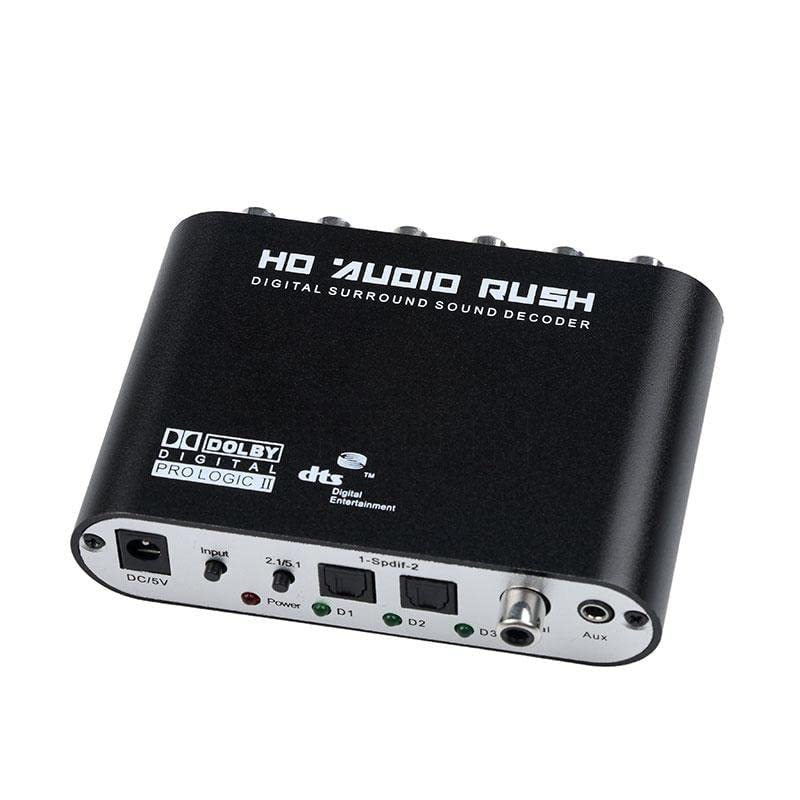 5.1/2.1 Audio Rush Digital Sound Decoder Converter, Optical SPDIF, Coaxial to 5.1CH 2.1CH Analog Audio (6RCA Output)