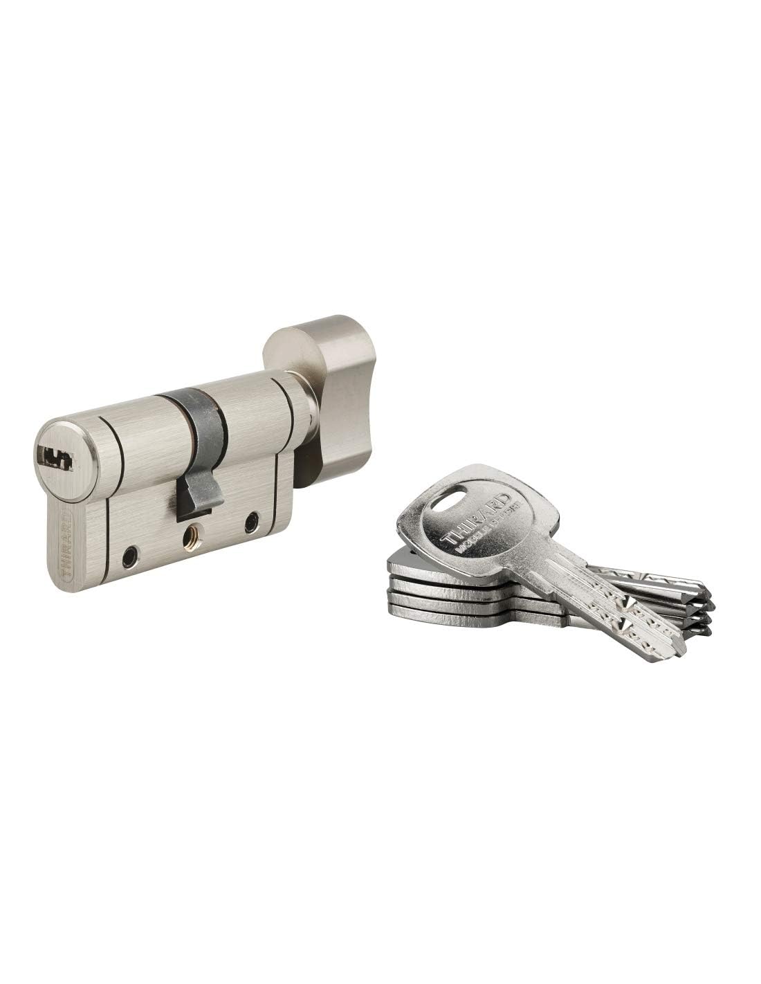 THIRARD Cylindre à Bouton Trafic 12, Anti-Perçage, 30 x 30 mm, Argent | Protection anti-arrachement, anti-casse, finition nickelée, 5 clés réversibles incluses, bouton intérieur pratique
