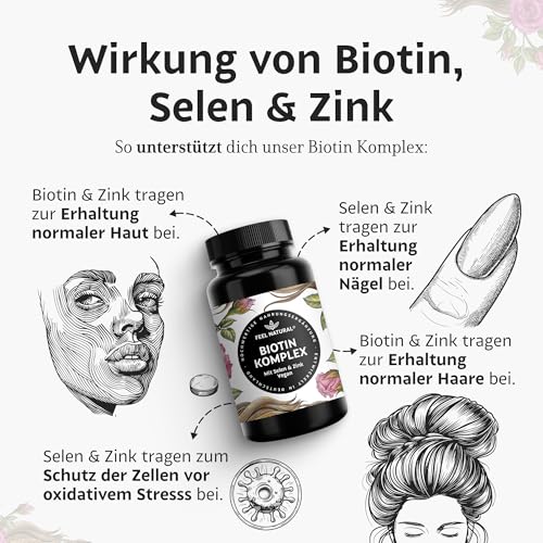 Biotin Komplex mit Selen & Zink – 365 vegane Tabletten – für Haut*, Haare* & Nägel* – hochdosiert, ohne unnötige Zusätze – in Deutschland entwickelt & laborgeprüft