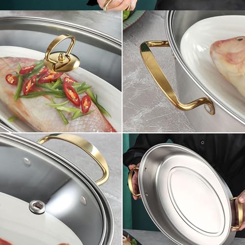 Keenso Stainless Steel Fish Poacher Stock Pot for Steaming Fish with Rack - Heat Quickly and Distribute Evenly, Suitable for Various Cooking Needs - Image 5