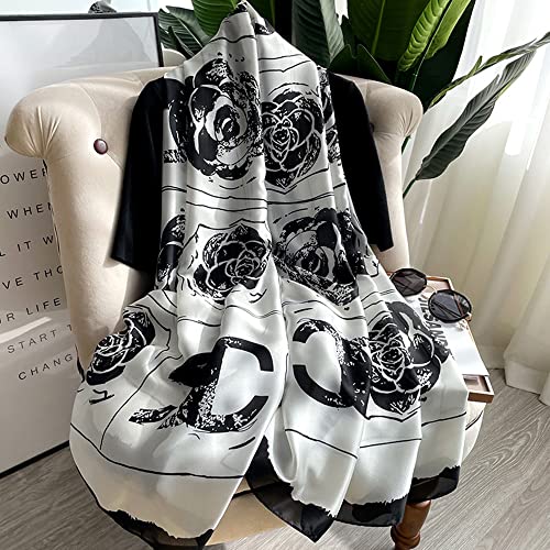 Silk Feeling Long Satin Scarf Fashion Beach Scarf Shawl Check Style Sunscreen Shawls Wraps-Lightweight Pattern4