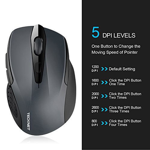 TECKNET Mouse Bluetooth Mouse Wireless per Windows e Mac, 2600DPI, Durata delle batterie di 24 Mesi, 5 Livelli di DPI Regolabile