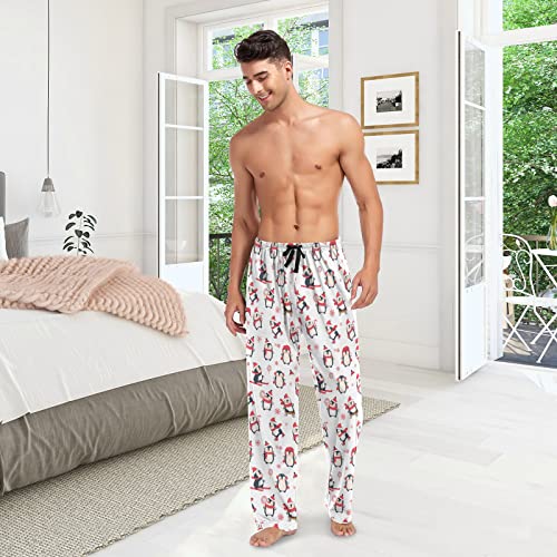 Christmas Winter Men's Pajama Pants Cute Penguin with Candy Super Soft Lounge Pajama Bottoms with Pockets3