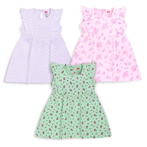 Image of LuvLap Baby Girl 100% Cotton Sleevless Girls Frock Pack of 3
