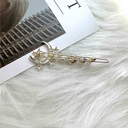 W Weilirian FSW-014 Vintage Pearl And Crystal Hair Accessories - Moon And Star Barrettes thumb #3