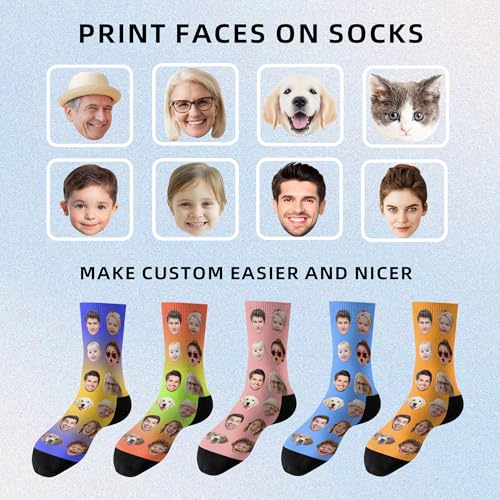 Custom Socks with FACE PHOTOS TEXT Made in USA, Personalized Funny Gifts for Birthday Christmas Wedding
