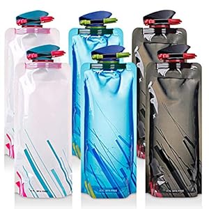JAHEMU Opvouwbare Water Flessen Herbruikbare Draagbare Vouwen Waterzak 700 ml Opvouwbare Drinkwaterfles voor Outdoor Sport Rijden Wandelen Reizen 6 stuks