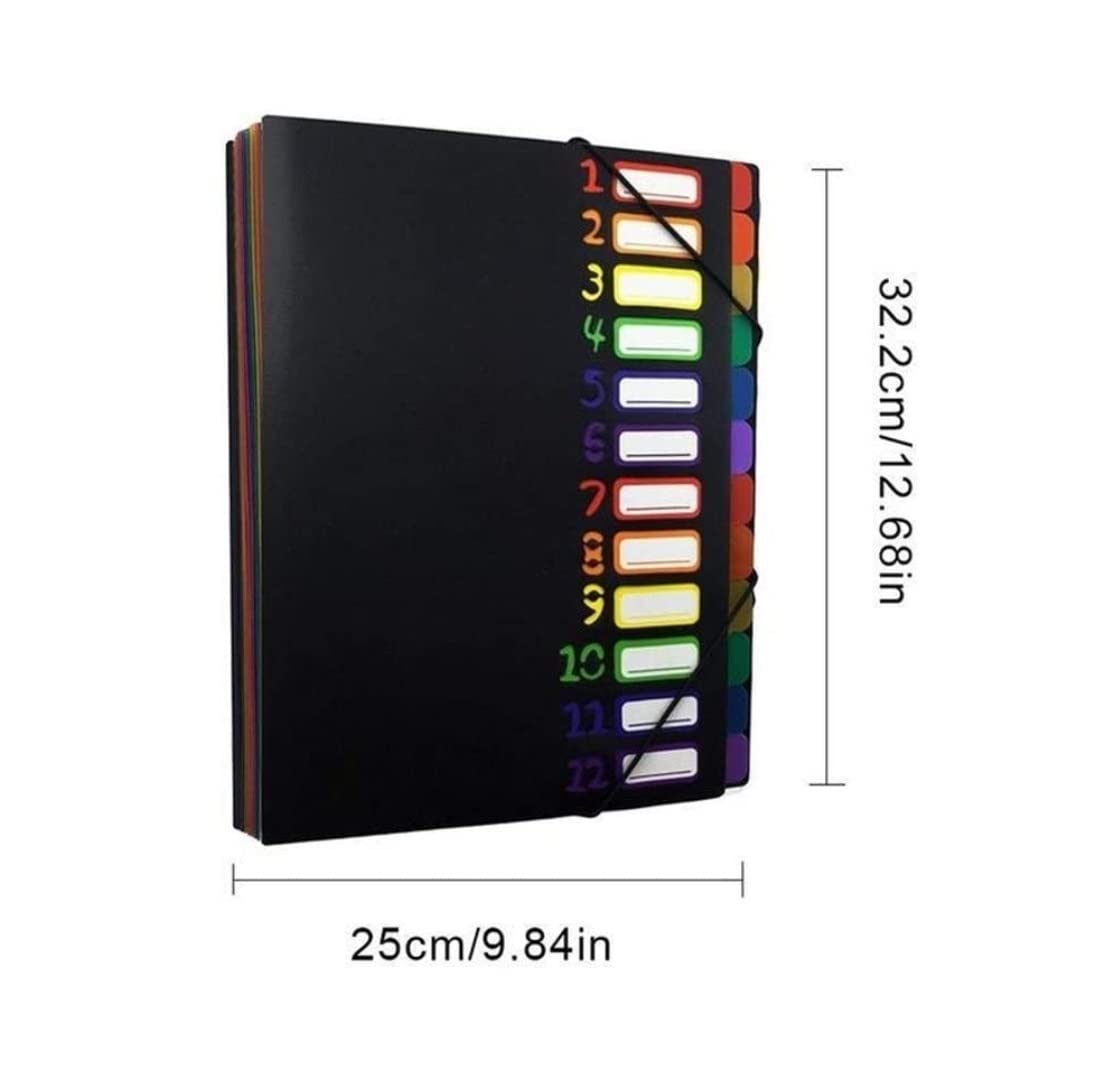 Mappe Schnellhefter Aktenordner A4-12 Pocket Expanding Project Sortierer Hochleistungs-Kunststoff-Multi-Pocket-Regenbogen-Datei Ordner Organizer Buchstabe Speicherversorgungsordner Sammelmappe