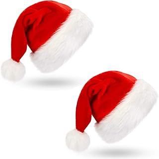 Christmas Santa Hats-2 Pcs Red Xmas Hat for Adults Unisex Pluffy Comfortable Holiday Santa Hat for Christmas New Year Party Supplies Decoration