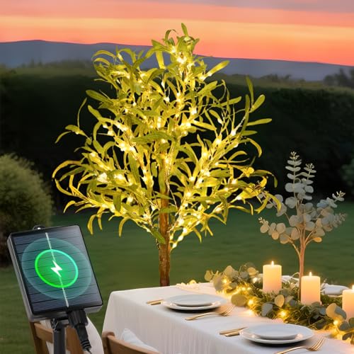 Aigostar Árbol de Olivo Artificial con Luces LED Solares 120 cm, 150 LED, 8 Modos, IP65 Impermeable, Ideal para Decoración de Jardín, Terraza, Navidad y Eventos (Color Blanco Cálido 2700K)