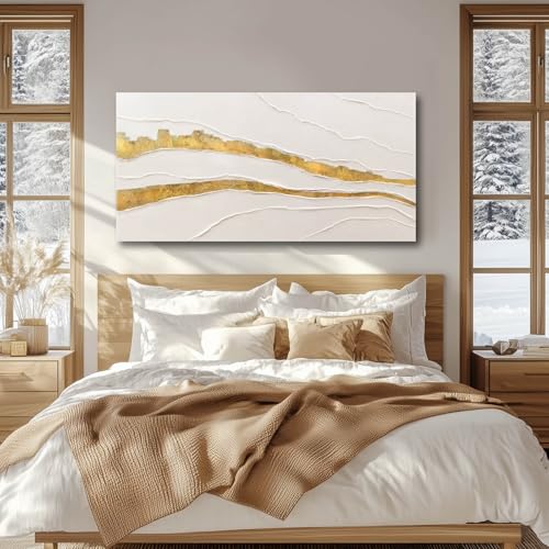 Image of VAYIMDH Minimalist Wall Decor Line Art Gold Modern Wall Art Abstract Green White Textured Artwork for Living Room Dining Room Bedroom Picture 24x48 Inch