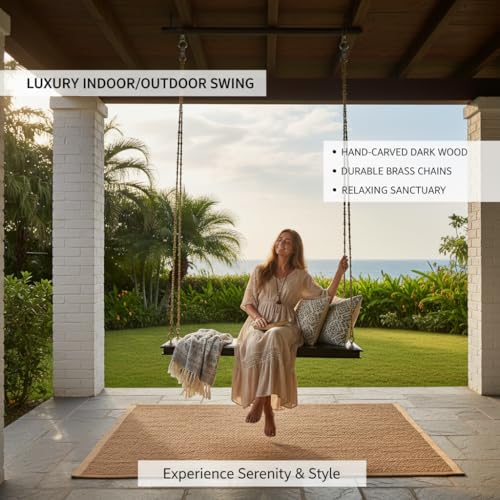 Image of APRODZ Swing for Home Reversible Sheesham Wooden Jhula for Adult for Home | Wooden Swing for Balcony | Hanging Swings with Brass Coated Chain | Patio Double Seater Indoor /Outdoor Swing, 121 x 61 cm