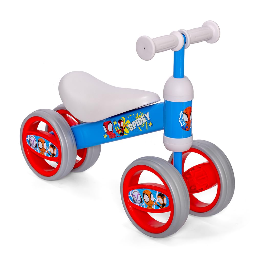 Kinder Laufrad mit 4 Rädern für Kinder ab 1 Jahr, Spiderman Paw Patrol und Stitch Design, Balance Bike für Jungen und Mädchen max. 20kg (Rot)